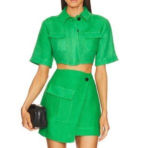 Matthew Bruch Green Cropped Shirt & Wrap Skirt Set